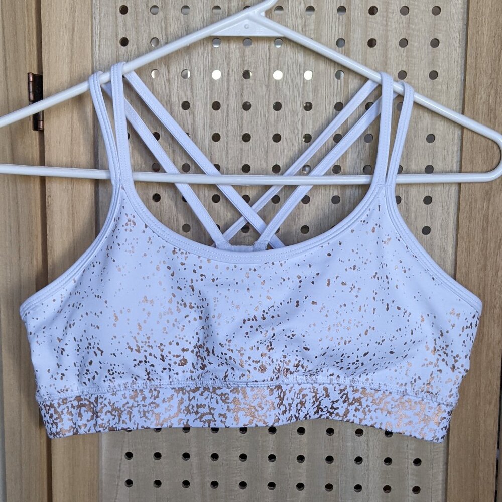BuffBunny sports bra with copper ombre accents, matching leggings also available